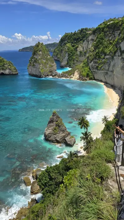 Diamond Beach Bali Aerial View Turquoise Waters - stock photo