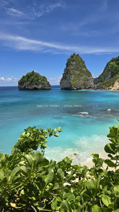 Tropical Paradise Beach with Limestone Cliffs Bali - stock photo