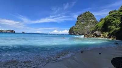 Diamond Beach Bali Tropical Paradise with Limestone Cliffs - stock photo