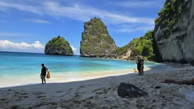 Diamond Beach Bali Tropical Paradise with Limestone Cliffs - stock photo