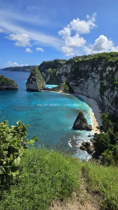 Diamond Beach Bali Turquoise Cove Aerial Landscape View - stock photo