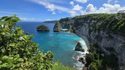 Diamond Beach Bali Turquoise Cove Aerial Landscape View - stock photo