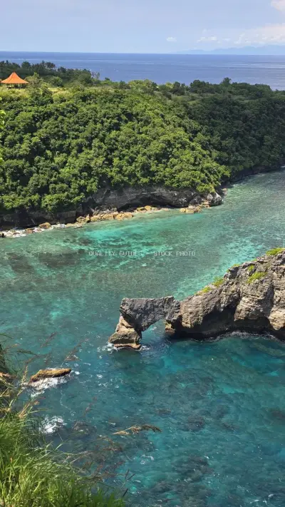 Diamond Beach Bali Tropical Coastline Aerial View - stock photo
