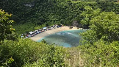 Diamond Beach Bali Aerial View Tropical Paradise - stock photo