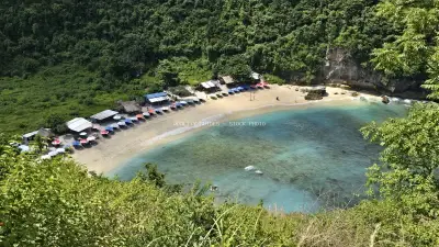 Aerial View Diamond Beach Bali Tropical Paradise - stock photo