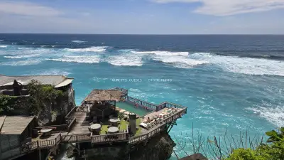 Suluban Uluwatu Beach Bali Clifftop Resort Aerial View - stock photo