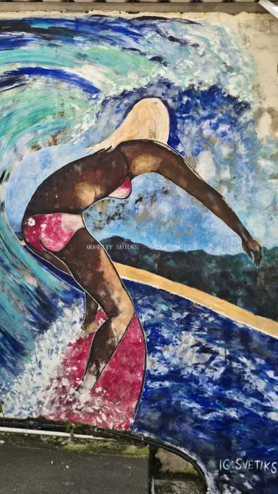 Surfer Street Art Mural Bali Beach Lifestyle - stock photo