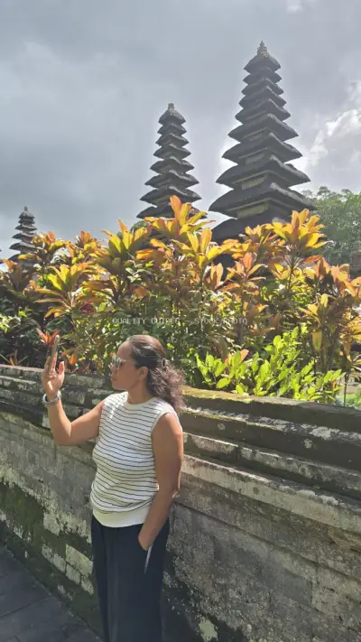 Woman Visiting Taman Ayun Temple Bali Indonesia - stock photo