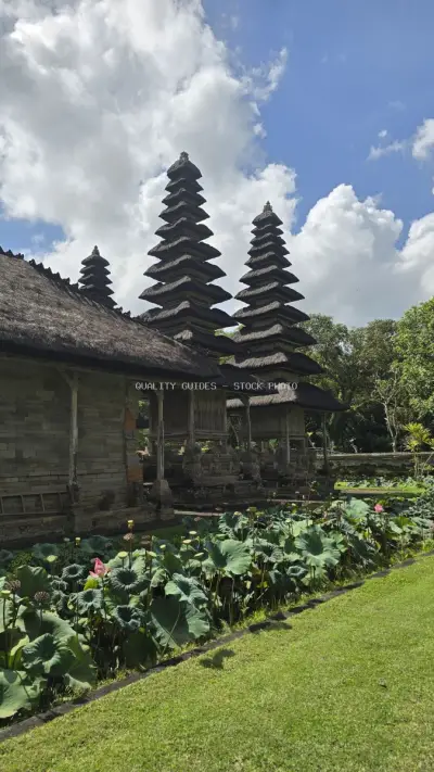 Taman Ayun Temple Bali with Traditional Pagoda Roofs - stock photo