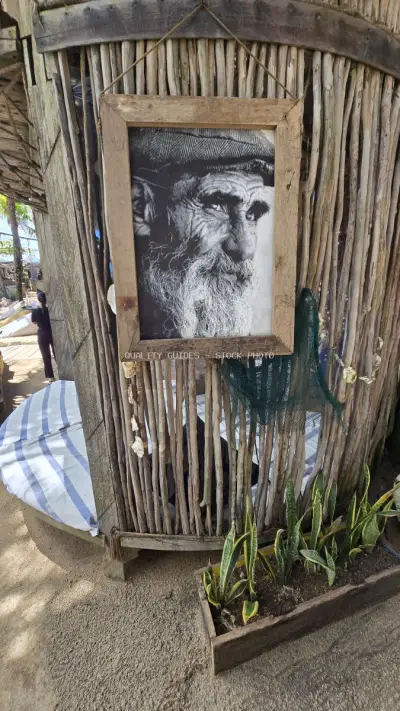 Rustic Wooden Portrait Frame Bali Beach Club Decor - stock photo