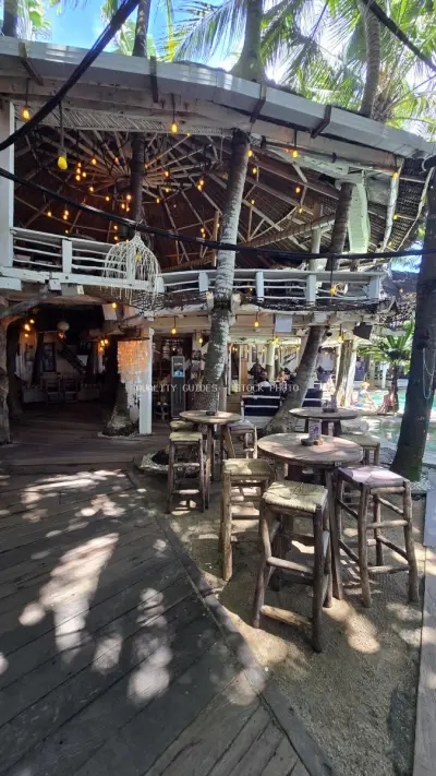 Tropical Beach Club Outdoor Seating Area Bali - stock photo
