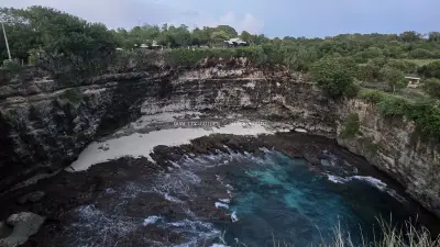 Broken Beach Bali Aerial View Turquoise Waters - stock photo