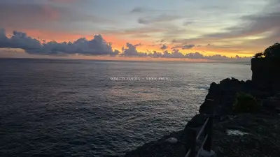 Broken Beach Bali Sunset Over Ocean Cliffs - stock photo