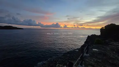 Broken Beach Bali Sunset Over Ocean Cliffs - stock photo