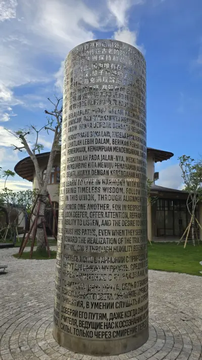 Multilingual Peace Monument Cylinder Bali Creative City - stock photo