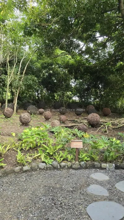 Tropical Garden Landscape with Sculptural Spheres Bali - stock photo