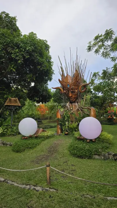 Wooden Sculpture Garden Art Installation Bali Creative Space - stock photo