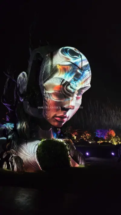 Illuminated Artistic Head Sculpture Nuanu Creative City Bali - stock photo