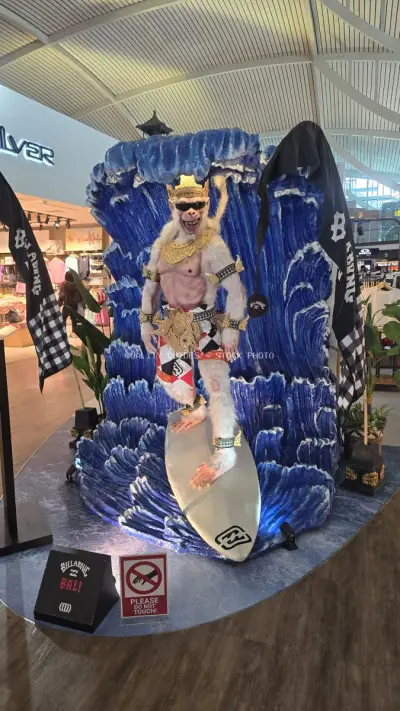 Colorful Surfboard Art Display Bali Airport Terminal - stock photo