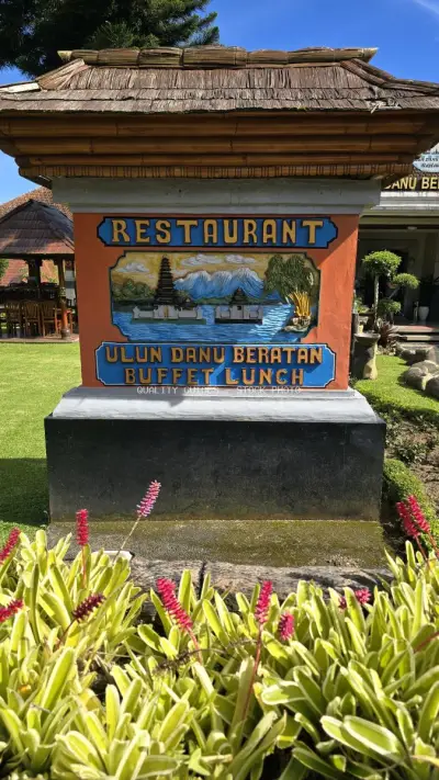 Ulun Danu Beratan Restaurant Sign Bali Temple - stock photo