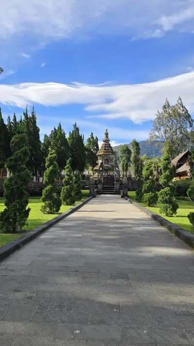 Ulun Danu Beratan Temple Bali Symmetrical Pathway - stock photo