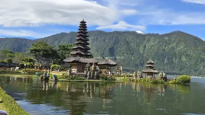 Ulun Danu Beratan Temple Bali Lake Reflection Landscape - stock photo