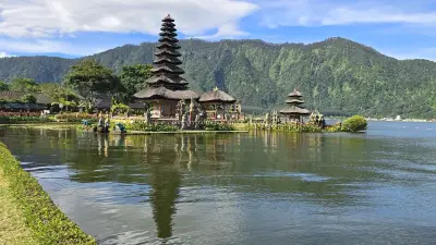 Ulun Danu Beratan Temple Bali Lake Reflection - stock photo