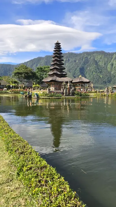 Ulun Danu Beratan Temple Bali Lake Reflection Landscape - stock photo