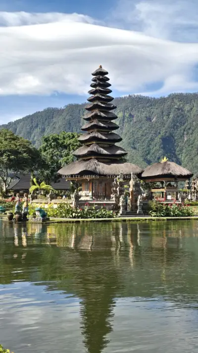Ulun Danu Beratan Temple Bali Lake Reflection - stock photo