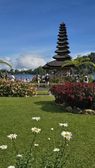 Ulun Danu Beratan Temple Bali Lake Landscape - stock photo