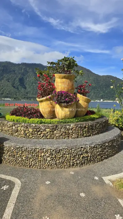 Decorative Flower Planter Ulun Danu Beratan Temple Bali - stock photo
