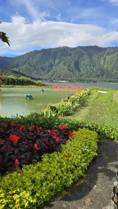 Ulun Danu Beratan Temple Lake Bali Landscape - stock photo