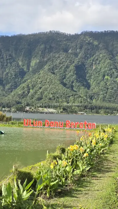 Ulun Danu Beratan Temple Lake Bali Landscape - stock photo