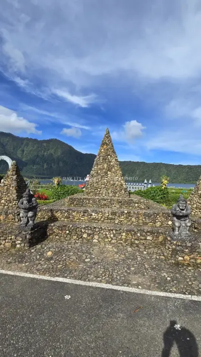 Ulun Danu Beratan Temple Stone Shrine Bali Lake - stock photo
