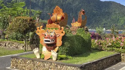 Ornate Balinese Temple Demon Statue Ulun Danu Beratan - stock photo
