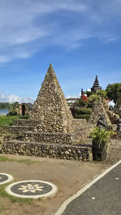 Ulun Danu Beratan Temple Stone Structures Bali - stock photo