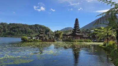 Ulun Danu Beratan Temple Bali Lake Landscape - stock photo