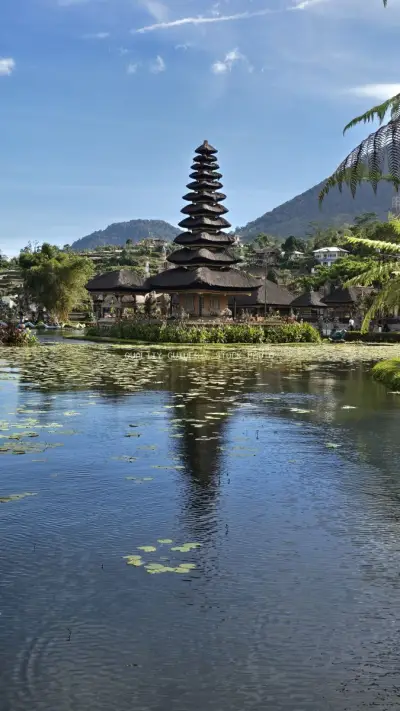 Ulun Danu Beratan Temple Bali Lake Reflection - stock photo