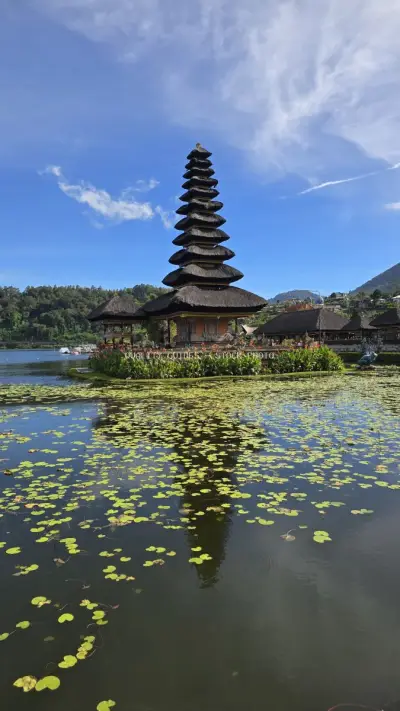 Ulun Danu Beratan Temple Bali Lake Reflection - stock photo