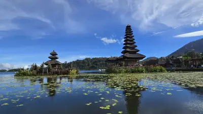 Ulun Danu Beratan Temple Bali Lake Reflection - stock photo