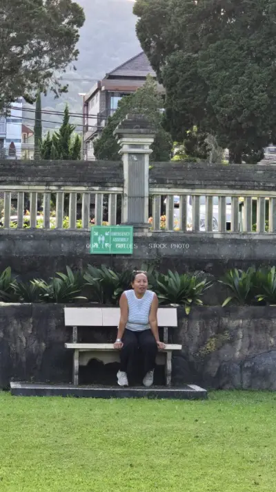 Woman Posing at Ulun Danu Beratan Temple Bali Indonesia - stock photo