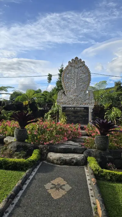 Ornate Stone Monument Bali Temple Garden Landscape - stock photo
