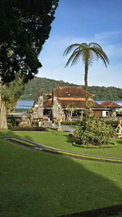 Ulun Danu Beratan Temple Bali Lake Landscape - stock photo