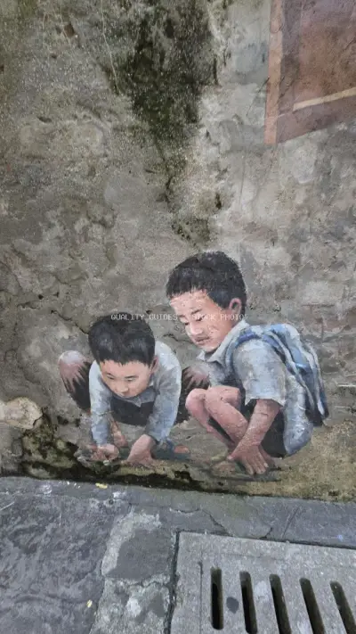Street Art Children Playing Kuala Lumpur Urban Heritage - stock photo