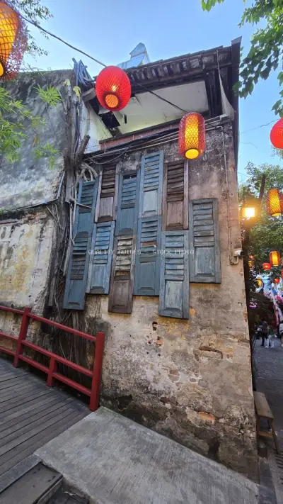 Historic Chinese Shophouse with Red Lanterns Kuala Lumpur - stock photo
