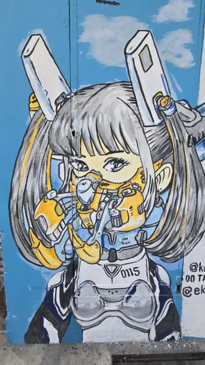 Colorful Street Art Anime Girl Mural Kuala Lumpur - stock photo